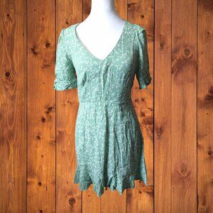 & Other Stories Size 4 Floral Button Front Mini Dress V-Neck Puff Sleeve Green